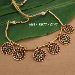 Red&Green Stones With Pipe Flower Design Necklace For Bharatanatyam Dance And Temple Buy Online