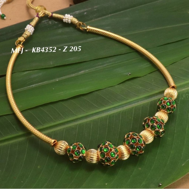 Green Stones With Pipe,Golden Balls & Kempu  Balls Design Necklace For Bharatanatyam Dance And Temple Buy Online