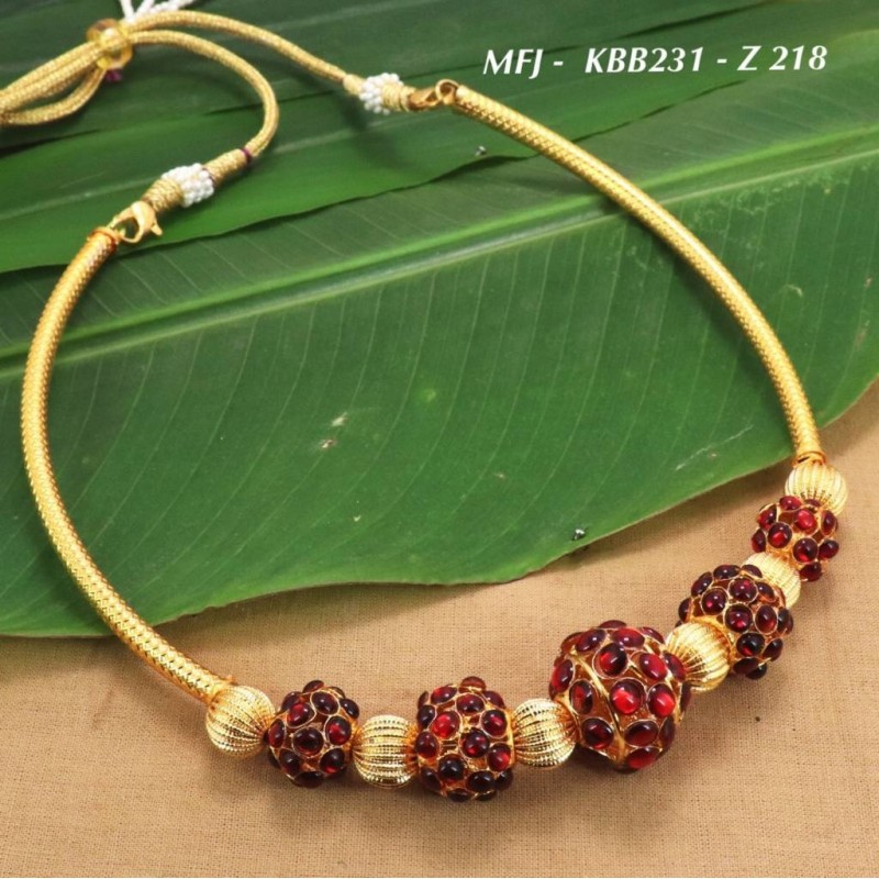 Red Stones With Pipe,Golden&Kempu Balls Design Necklace For ...