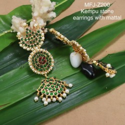 Red & Green Kempu Stones With Pearls Sun&Moon Design Earings With Mattel For Bharatanatyam Dance And Temple Buy Online