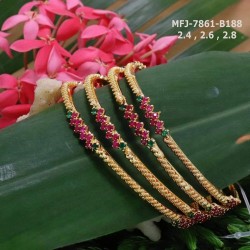 2.4 Size Ruby&Emerald Stones Flower Design Gold Plated Finish Two Pair Bangles Buy Online