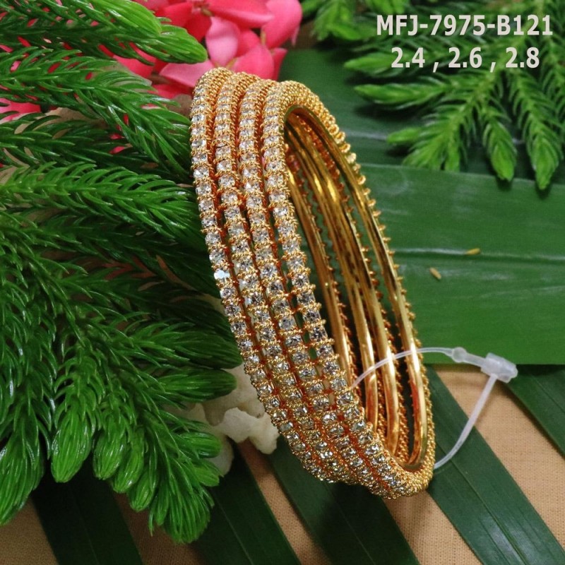 2.6 Size Ruby&Emerald Stones Flower Design Gold Plated Finish Two Pair Bangles Buy Online