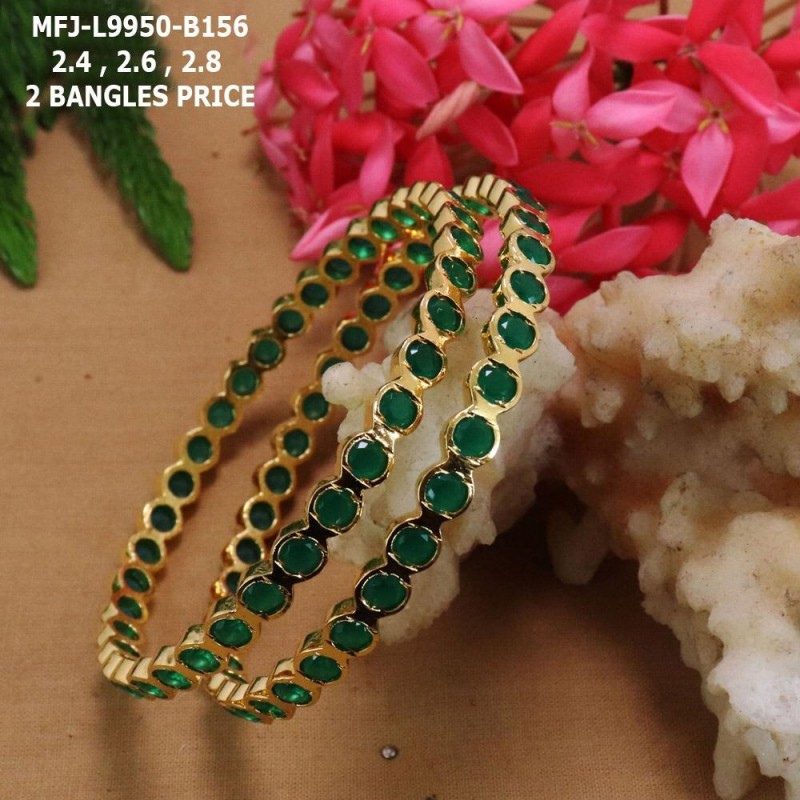 2.8 Size Emerald Stones Design Gold Plated Finish Set Bangles Buy Online