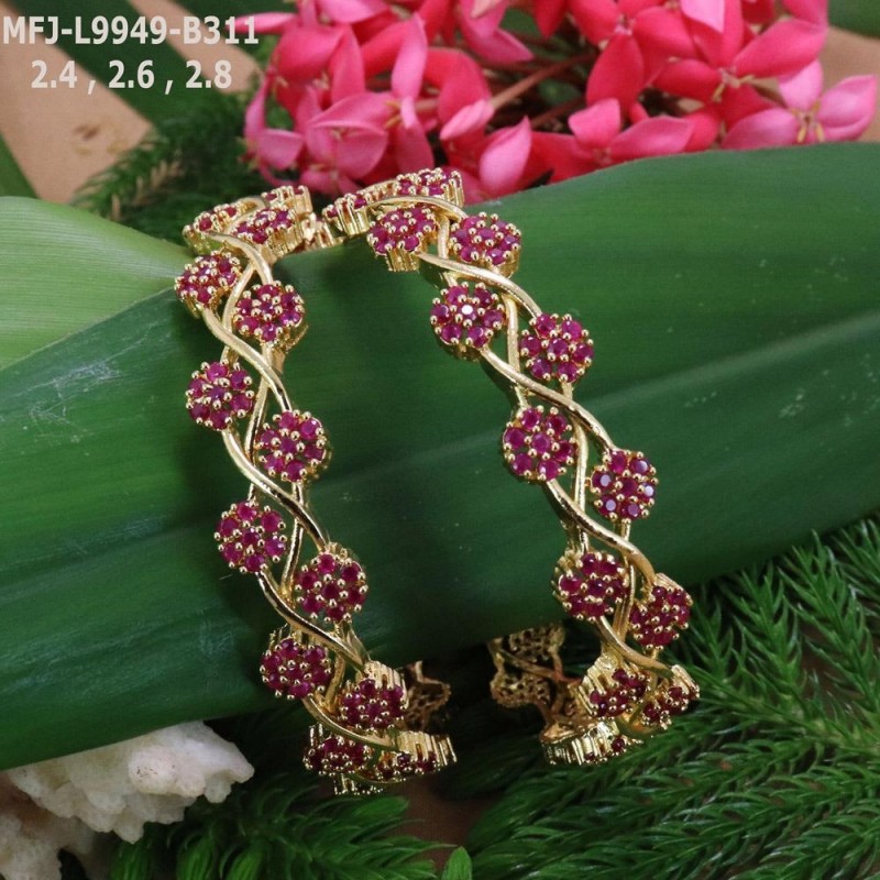 2.4 Size Ruby Stones Flower Design Gold Plated Finish Set Bangles Buy Online