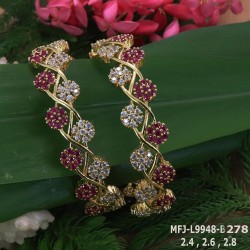 2.8 Size Ruby Stones Flower Design Gold Plated Finish Set Bangles Buy Online