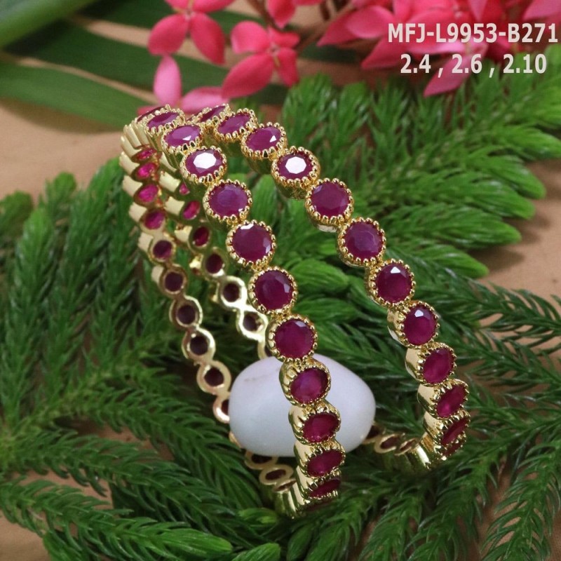 2.4 Size Ruby Stones Design Gold Plated Finish Set Bangles Buy Online