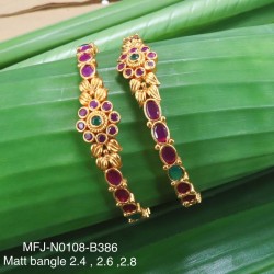 2.8 Size Kempu Ruby&Emerald Stoned Flower With Leafs Designer Mat Finished Bangles Buy Online