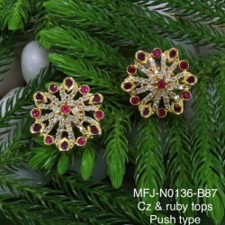 CZ,Emerald Stones Flower Design Gold Plated Finished Tops  Buy Online