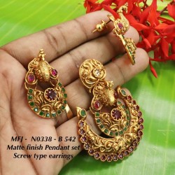 Ruby,Emerald Stones With Golden Ball Double Peacock With Screw Type Earrings Design Mat Finish Pendant Set Buy Online