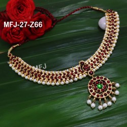 Kempu Red And Green Stones Mango Design Necklace For Bharatanatyam Dance And Temple Buy Online