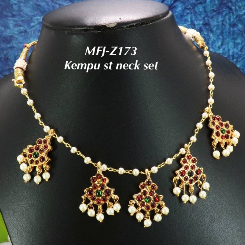 Red,Green Stones With Pearls Antique Kasu Kempu Design Necklace For Bharatanatyam Dance And Temple Buy Online