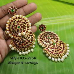 Red,Wight Stones With Pearls Two Lined Design Jumka For Bharatanatyam Dance And Temple Buy Online