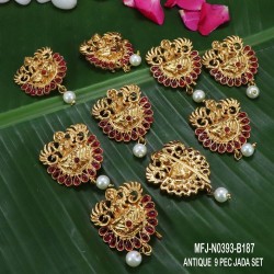 Ruby,Emerald Stones With Pearls Drops Peacock Design Mat Finish Hair Pin Buy Online