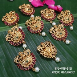 Ruby Stones With Pearls Drops Lakshmi Design Antique Finish 9 Pec Hair Pin Buy Online