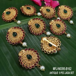 Ruby,Emerald Stones With Pearls Drops Lakshmi Design Antique Finish 9 Pec Hair Pin Buy Online