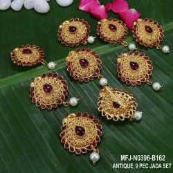 Ruby,Emerald Stones With Pearls Drops Flower Design Antique Finish 9 Pec Hair Pin Set Buy Online