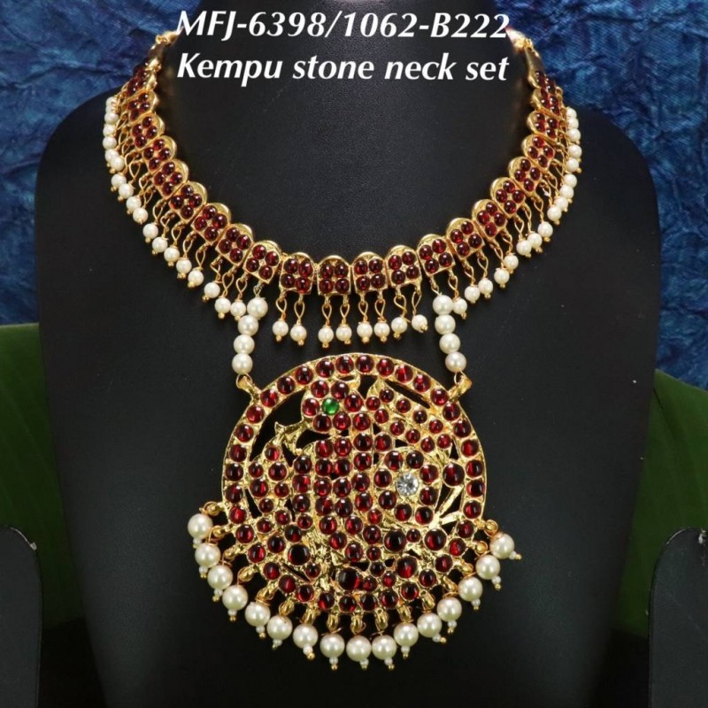 Red&Green Stones Peacock Ragidi Design Necklace For Bharatanatyam Dance And Temple Buy Online
