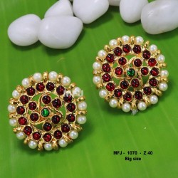 Kempu & Multicolour Stones With Pearls Moon Shaped Earrings For Bharatanatyam Dance And Temple Buy Online