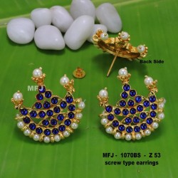Bule Stones With Pearls Round Shaped Flower Design Earrings For Bharatanatyam Dance And Temple Buy Online