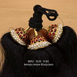 Red&Green Kempu Stones Round Design Hair Kunjalam Temple&Dance Jewellery Set By Online