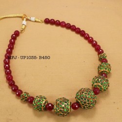 Green & Red Colour Beads With Golden Colour Polished Kempu Stones Balls Chain Buy Online