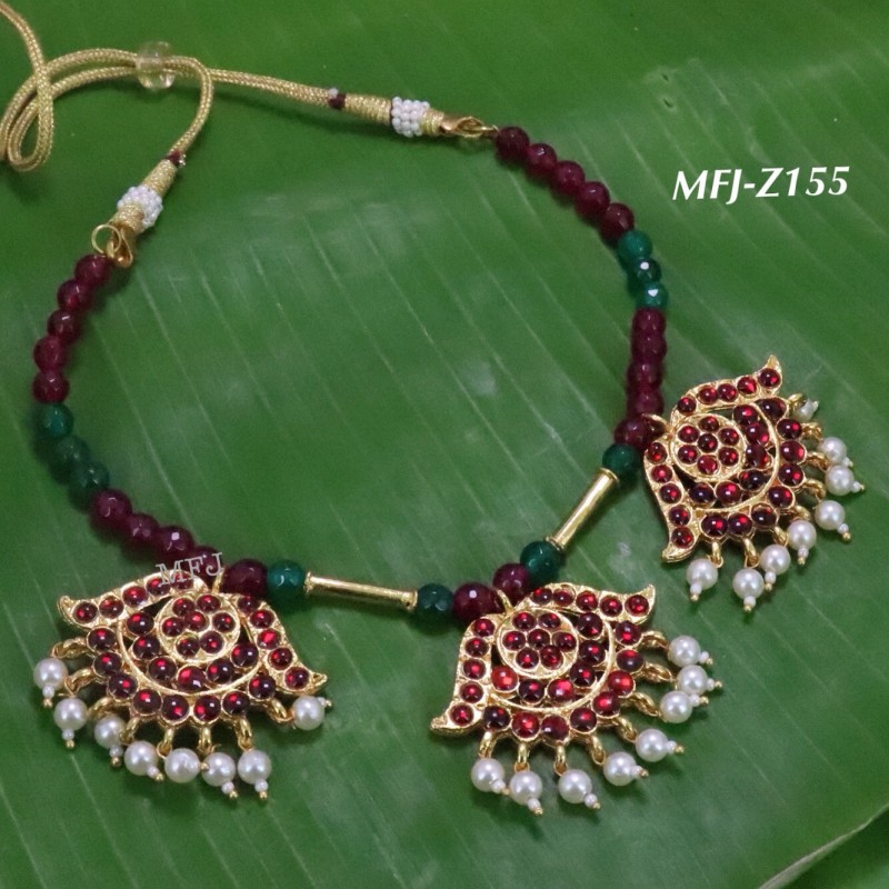 Blue Stones With Pearls And Blue Beats Flower Designed Gold Plated finish Necklas Set Buy Online