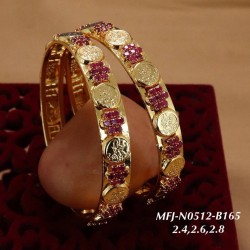 2.10 Size Ruby,Emerald Stones Kasu With Lakshmi Design Gold Plated Finish Set Bangles Buy Online