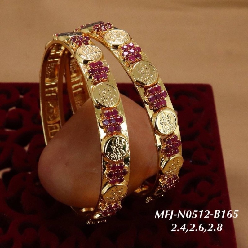 2.6 Size Ruby Stones Kasu With Lakshmi Design Gold Plated Finish Set Bangles Buy Online