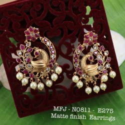Ruby Stones With Golden Ball Flower Stud Design Matte Finish Earrings Set Buy Online