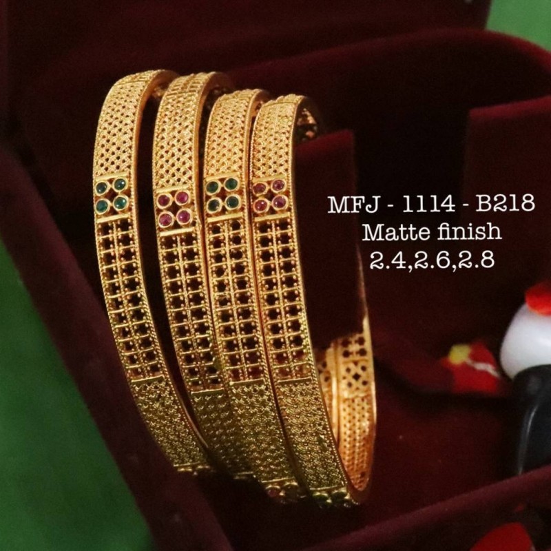 2.6 Size Ruby,Emerald Stoned Design Matte Plated Finish Set Bangles Buy Online
