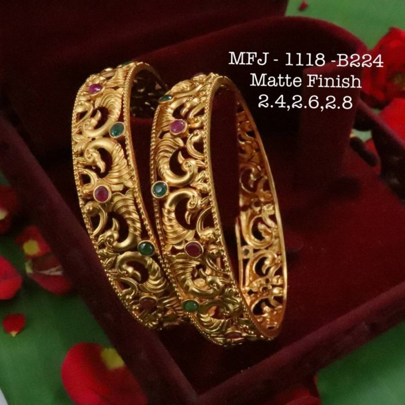 2.4 Size Ruby&Emerald Stoned Double Peacock Design Matte Plated Finish Set Bangles Buy Online