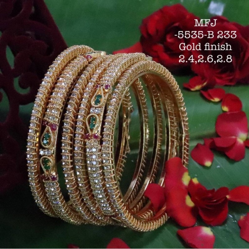 2.8 Size Ruby&Emerald Stoned Double Peacock Design Matte Plated Finish Set Bangles Buy Online