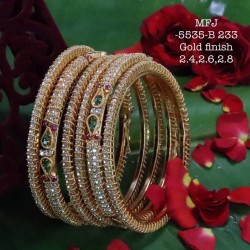 2.4 Size Ad Combo CZ,Ruby&Emerald Stoned Thilagam Design Gold Plated Finish Set Bangles Buy Online
