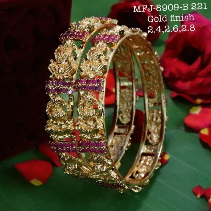 2.8 Size CZ,Ruby&Emerald Stoned Peacock Chakra Design Matte Plated Finish Set Bangles Buy Online