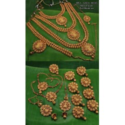 Ruby Stone With Mat Balls Flower,Mango With Peacock Design Matte Finished Full(Combo) Bridal Set  Buy Online