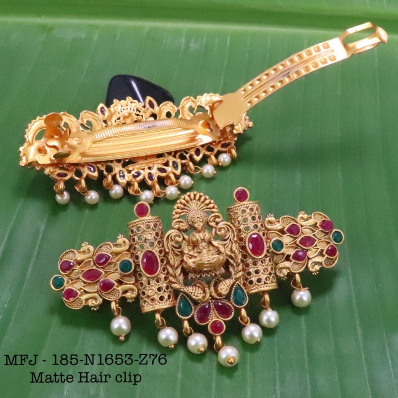 Ruby Stones With Pearls Three Lakshmi Design Matte Finish Hair Clip Buy Online