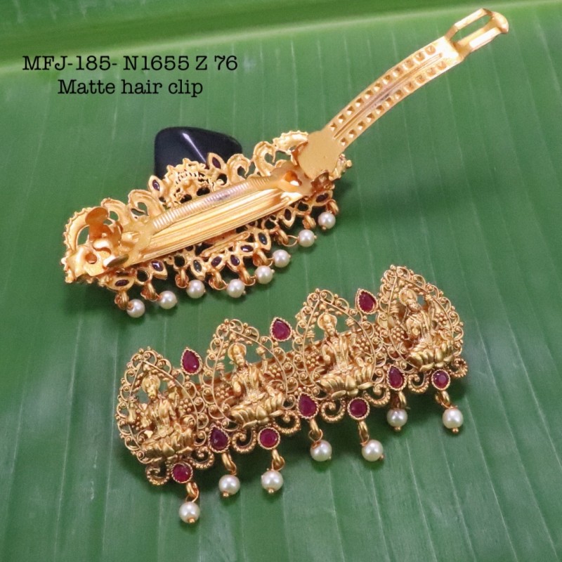Ruby,Emerald Stones With Pearls Lakshmi With Peacock Design Matte Finish Hair Clip Buy Online
