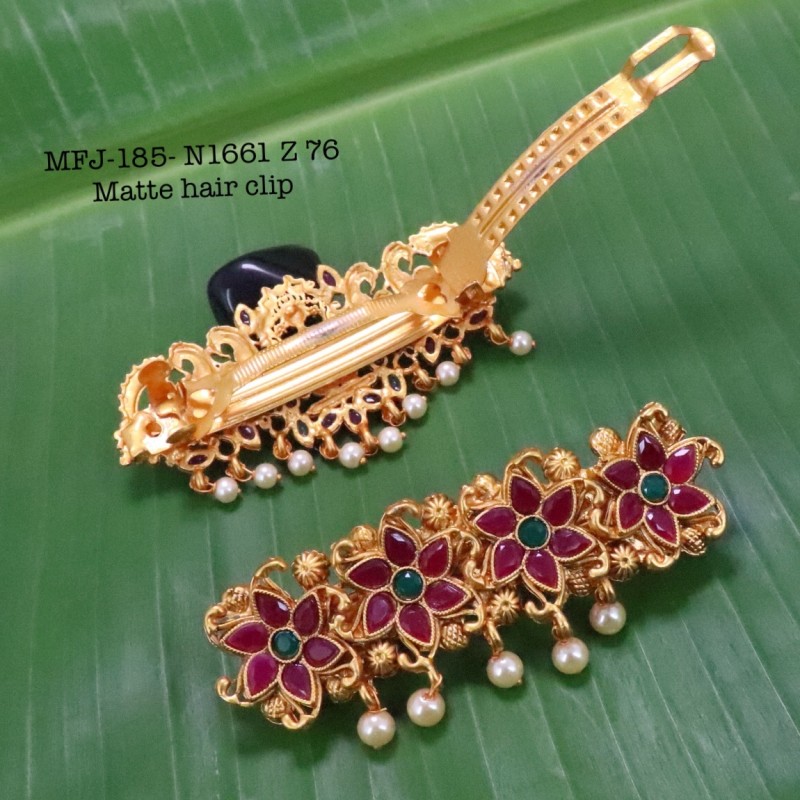 Ruby Stones With Pearls Four Lakshmi Design Matte Finish Hair Clip Buy Online
