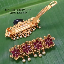 Ruby,Emerald Stones With Pearls Flower Design Matte Finish Hair Clip Buy Online