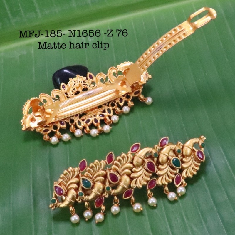 Ruby Stones With Pearls Lakshmi With Peacock Design Matte Finish Hair Clip Buy Online