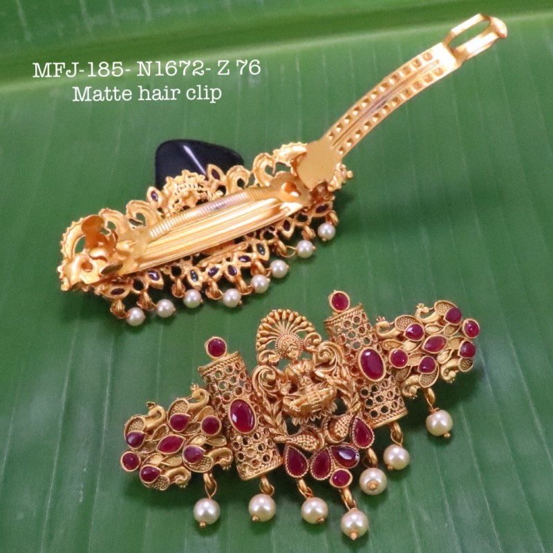 Ruby,Emerald Stones With Pearls Peacock Design Matte Finish Hair Clip Buy Online
