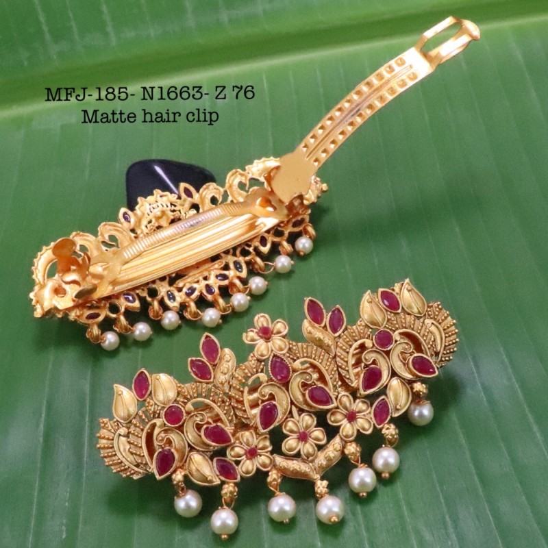 Ruby Stones With Pearls Lakshmi With Peacock Design Matte Finish Hair Clip Buy Online