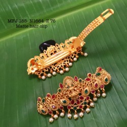 Ruby,Emerald Stones With Pearls Three Lakshmi Design Matte Finish Hair Clip Buy Online