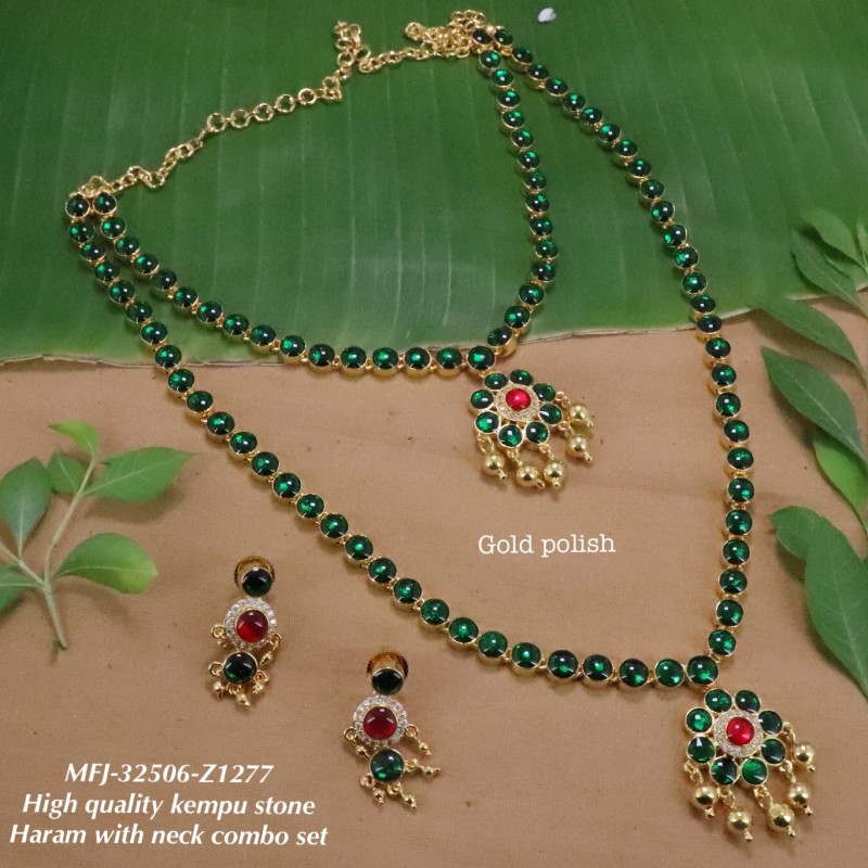 High Quality Kempu & CZ Stones Thilakam & Flowers Design Single Line Necklace Set For Bharatanatyam Dance And Temple Buy Online