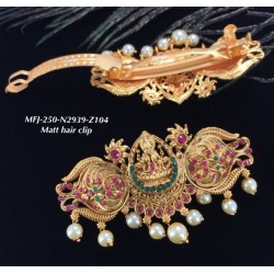 Emerald Stones With Pearls Traditional Lakshmi&Peacock Design Matte Finish Hair Clip Buy Online