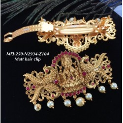 Ruby,Emerald Stones With Pearls Traditional Lakshmi&Peacock Design Matte Finish Hair Clip Buy Online