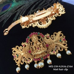 Ruby Stones With Pearls Traditional Lakshmi& Double Peacock Design Matte Finish Hair Clip Buy Online