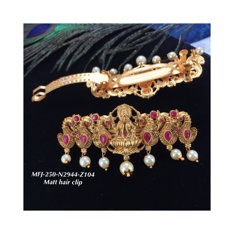 Ruby,Stones With Pearls Traditional Double Peacock&Flower Design Matte Finish Hair Clip Buy Online