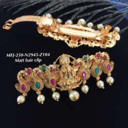Ruby,Stones With Pearls Traditional Lakshmi&Peacock Design Matte Finish Hair Clip Buy Online