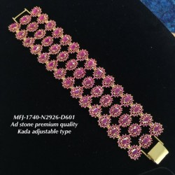 Ruby,Emerald Three Lined AD Stone Flowers Design Gold Plated Finish Kada Adjustble Bracelet Buy Online